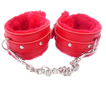 Lalang® Rot Sexy Spielzeug Plüsch-Handschellen PU-Leder-Handschellen Bondage Spielzeug Adult Sex Produkte Sex Toy Flirt Werkzeuge - 1
