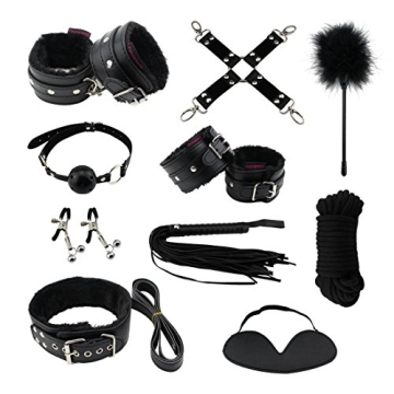 Paloqueth Sex Werkzeuge 10 Stück unter dem Bett Restraint System Slave S&M Fesseln Bondage Kit (Schwarz) - 1