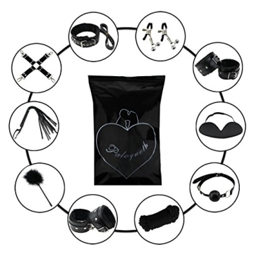 Paloqueth Sex Werkzeuge 10 Stück unter dem Bett Restraint System Slave S&M Fesseln Bondage Kit (Schwarz) - 7