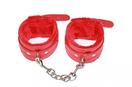jowiha® Lederhandschellen Fussfesseln in Rot gepolstert Plüsch mit Karabiner Handschellen aus Leder - 1