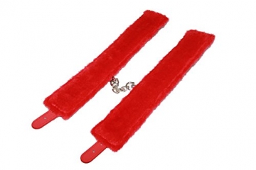 jowiha® Lederhandschellen Fussfesseln in Rot gepolstert Plüsch mit Karabiner Handschellen aus Leder - 3